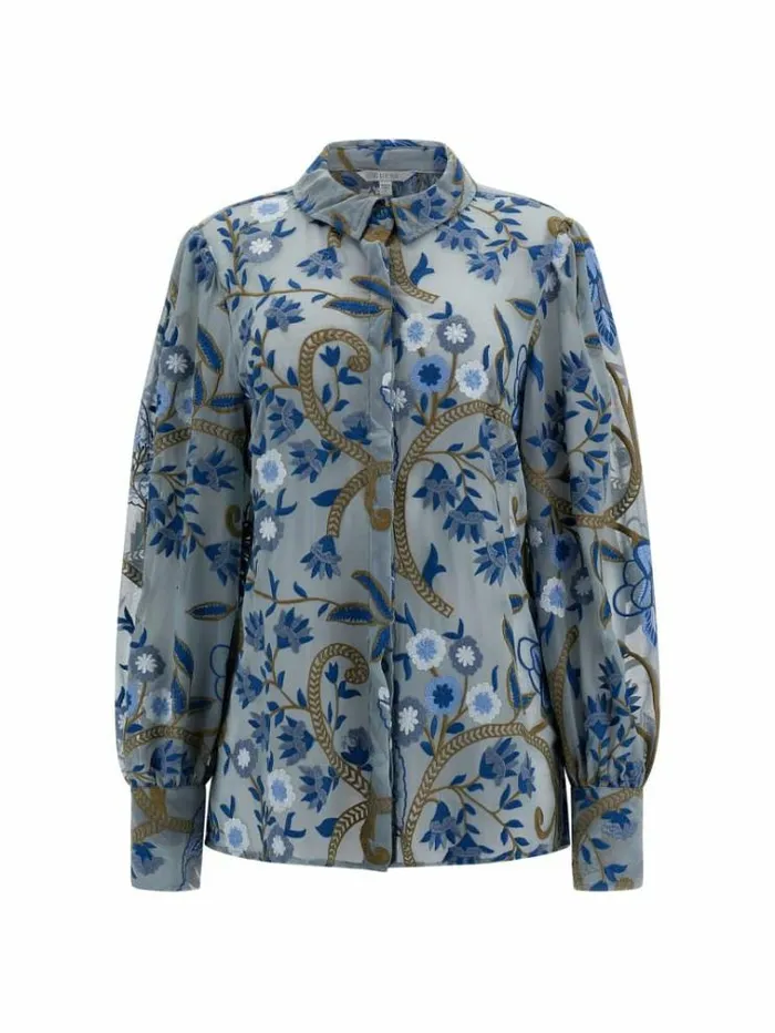 Women Embroidered Shirt Blue Multi Guess Tops And Shirts