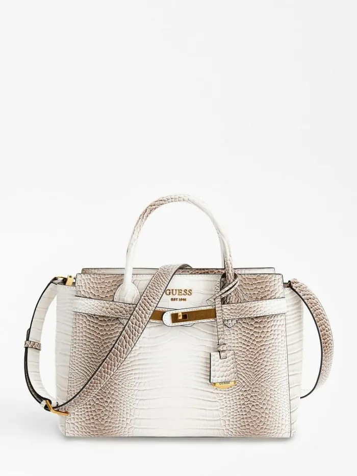 Women Enisa Croc Print Handbag White Guess Handbags