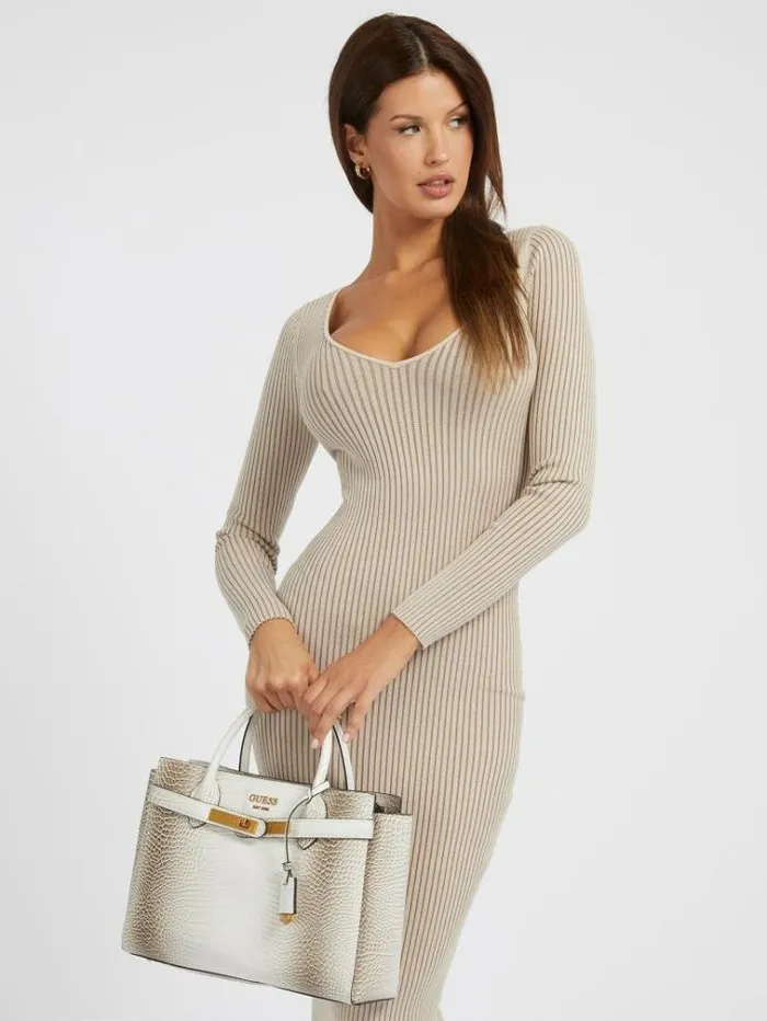 Women Enisa Croc Print Handbag White Guess Handbags