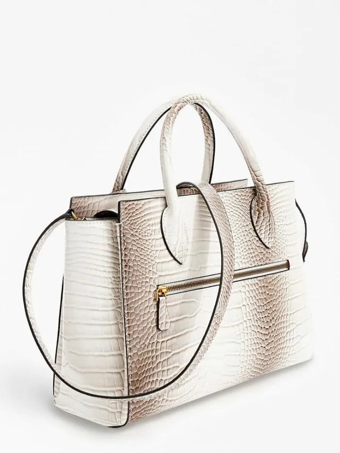 Women Enisa Croc Print Handbag White Guess Handbags
