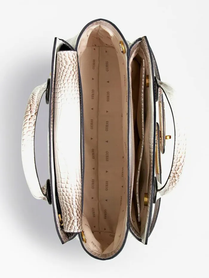 Women Enisa Croc Print Handbag White Guess Handbags