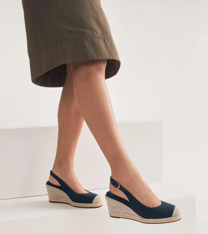 Women Espadrilles Cole Haan Cloudfeel Espadrille Sling Back Wedges Navy Blazer