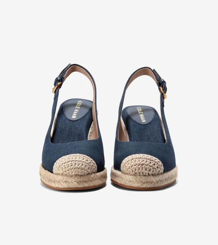 Women Espadrilles Cole Haan Cloudfeel Espadrille Sling Back Wedges Navy Blazer