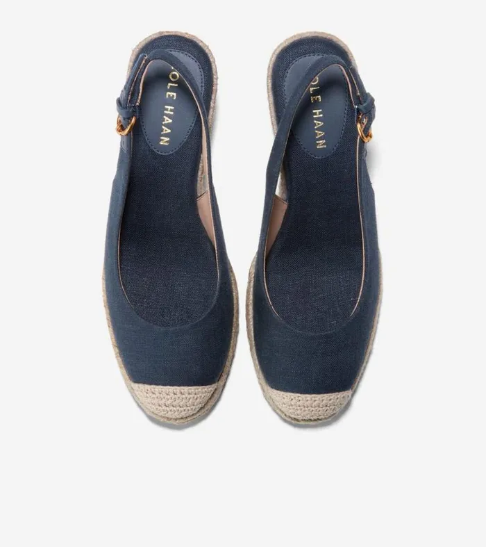 Women Espadrilles Cole Haan Cloudfeel Espadrille Sling Back Wedges Navy Blazer