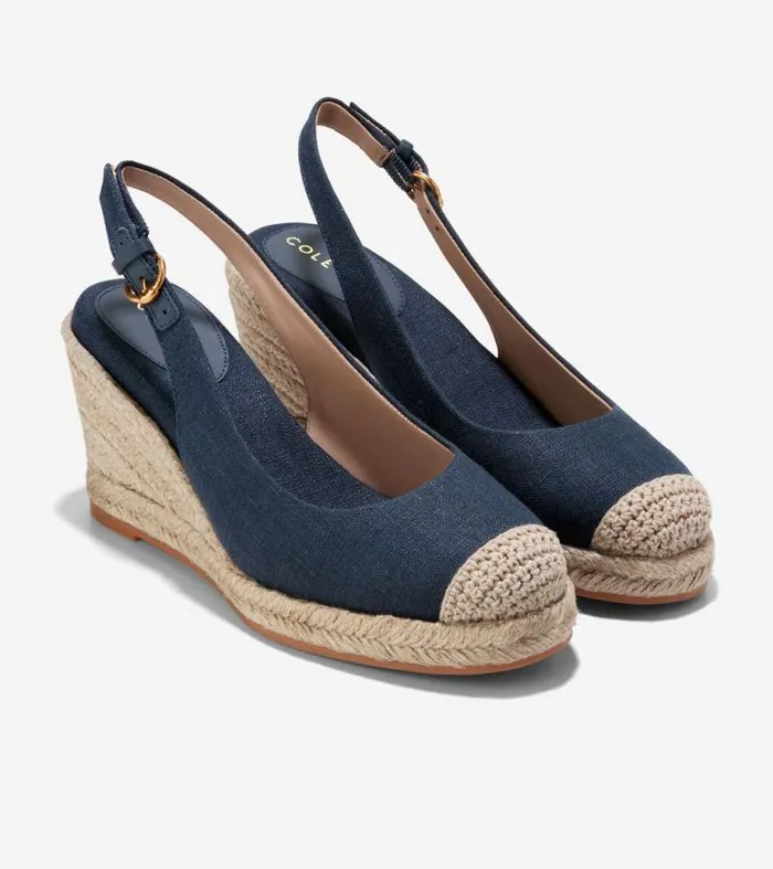 Women Espadrilles Cole Haan Cloudfeel Espadrille Sling Back Wedges Navy Blazer