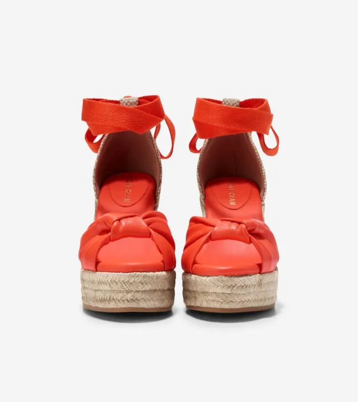 Women Espadrilles Cole Haan Cloudfeel Hampton Wedge Sandals Nasturtium Orangenatural Canvas