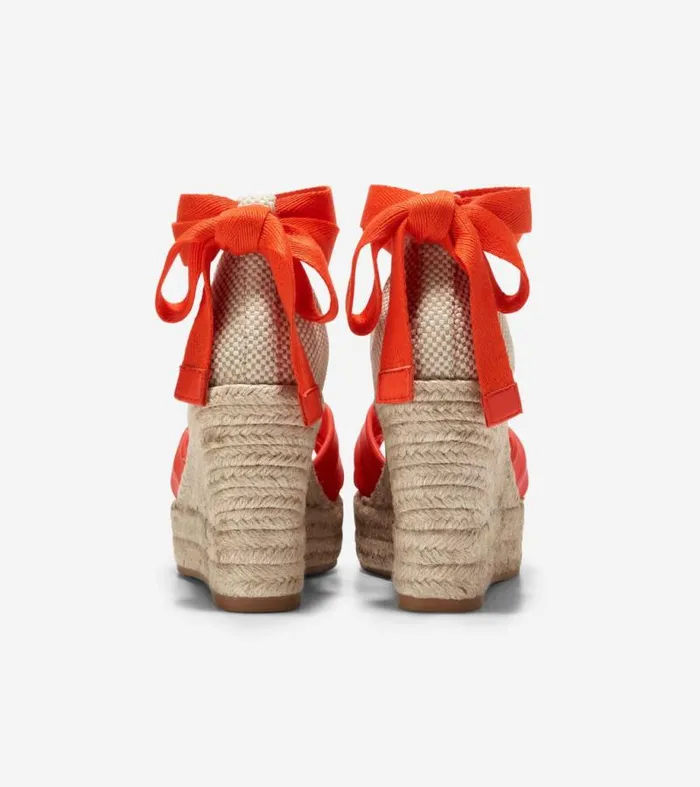 Women Espadrilles Cole Haan Cloudfeel Hampton Wedge Sandals Nasturtium Orangenatural Canvas