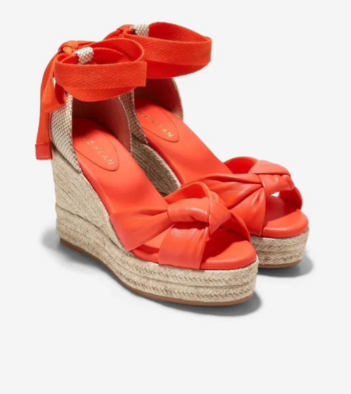 Women Espadrilles Cole Haan Cloudfeel Hampton Wedge Sandals Nasturtium Orangenatural Canvas