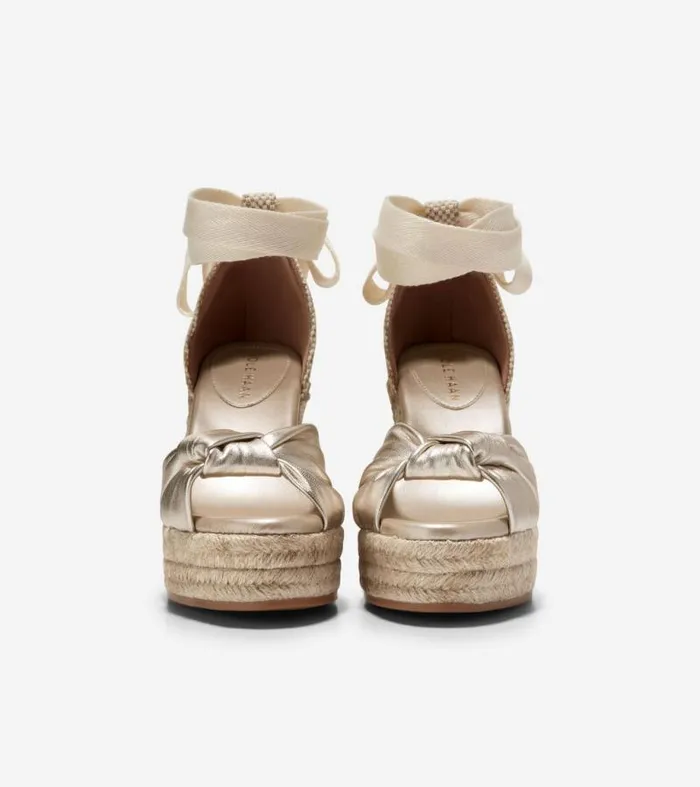 Women Espadrilles Cole Haan Cloudfeel Hampton Wedge Sandals Soft Goldnatural Canvas