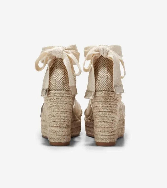 Women Espadrilles Cole Haan Cloudfeel Hampton Wedge Sandals Soft Goldnatural Canvas