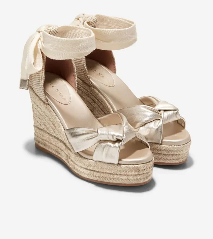 Women Espadrilles Cole Haan Cloudfeel Hampton Wedge Sandals Soft Goldnatural Canvas
