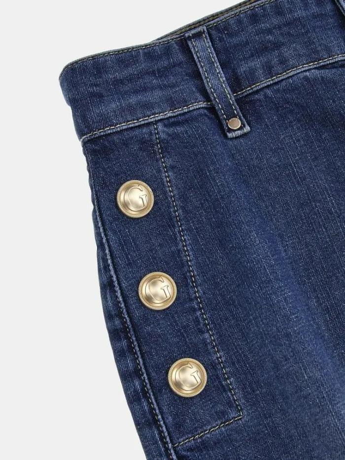 Women Exposed Buttons Flare Denim Pant Blue Guess Flared And Bootcut