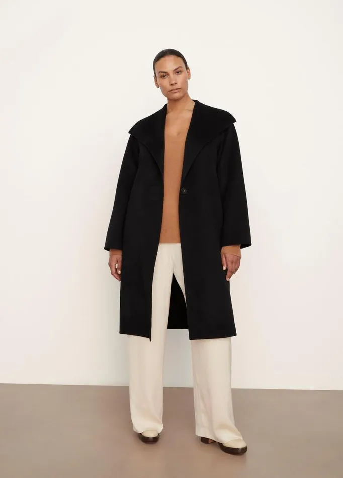 Women Extended Sizes Vince Belted DrapeNeck Coat Black