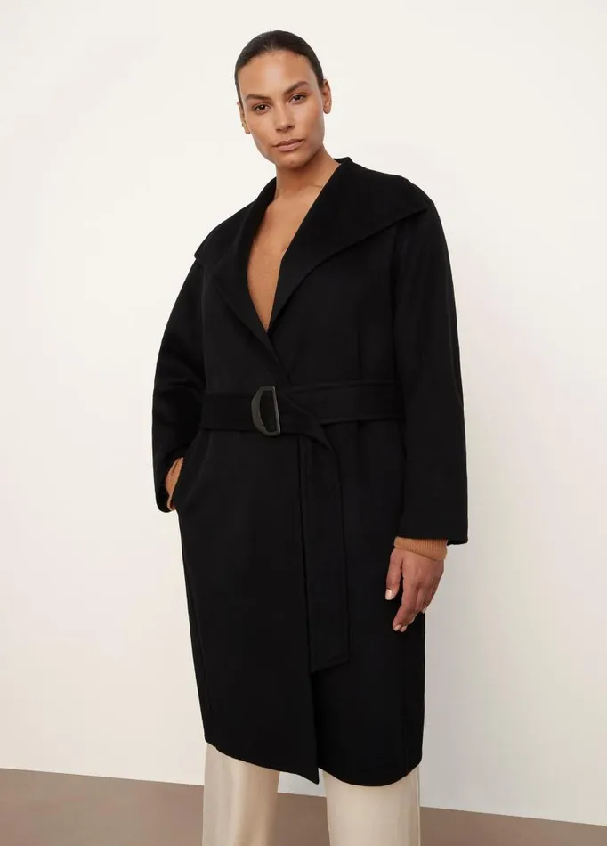 Women Extended Sizes Vince Belted DrapeNeck Coat Black