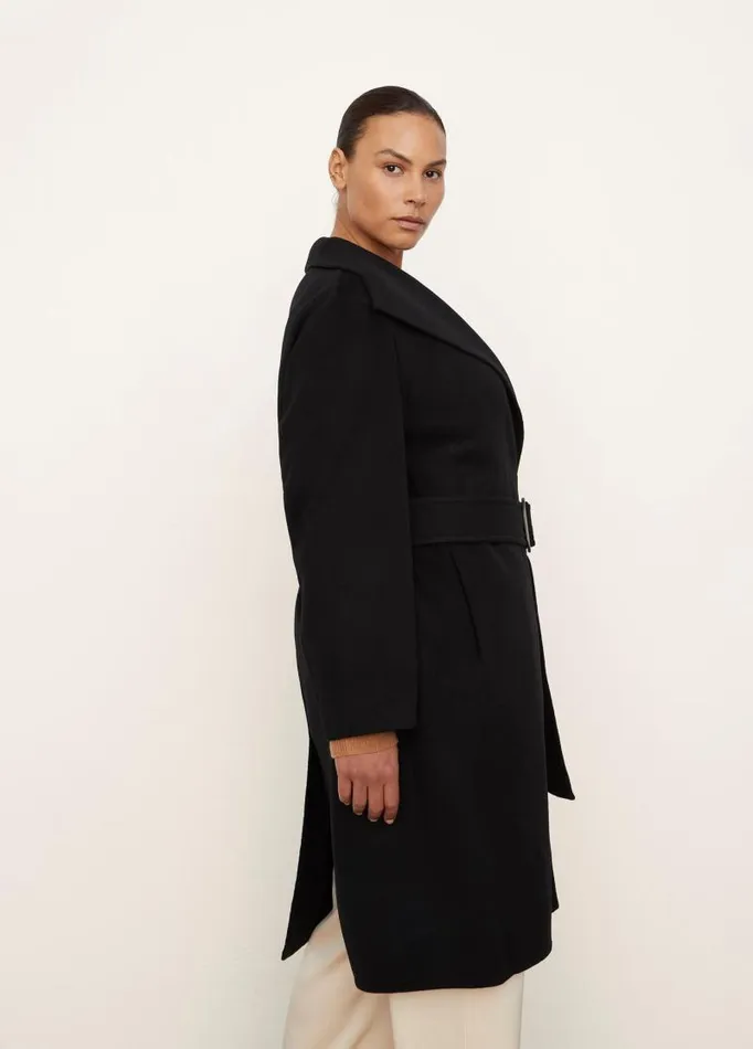 Women Extended Sizes Vince Belted DrapeNeck Coat Black