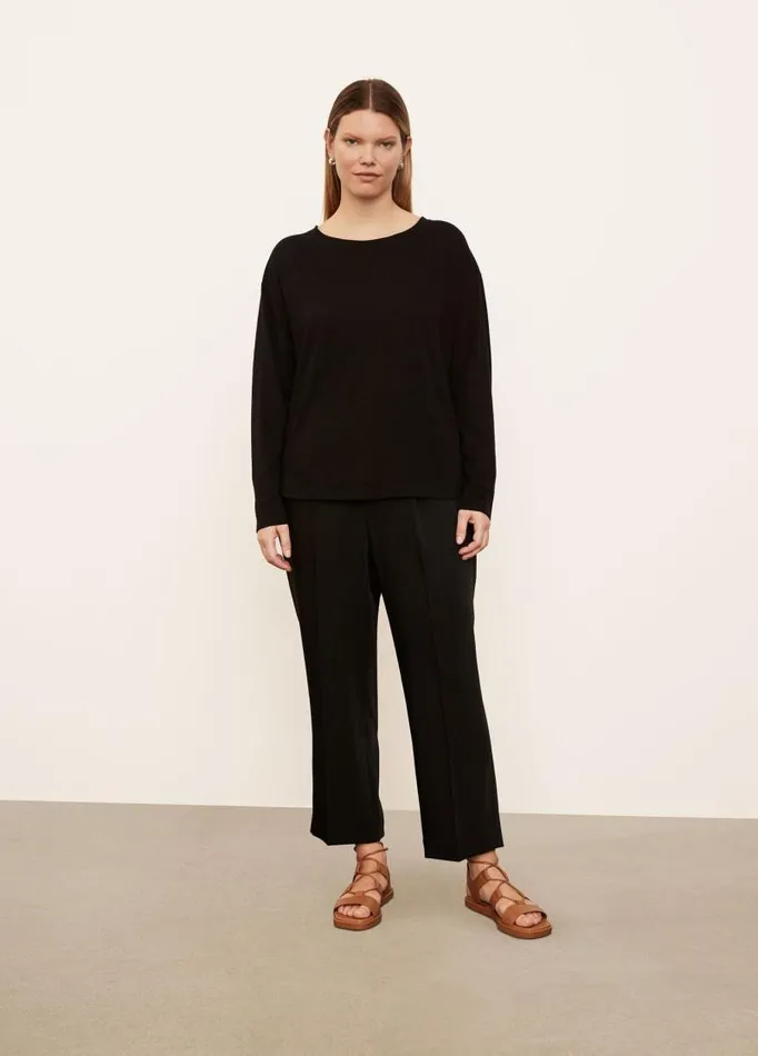 Women Extended Sizes Vince Boxy Long Sleeve Crew Neck TShirt Black