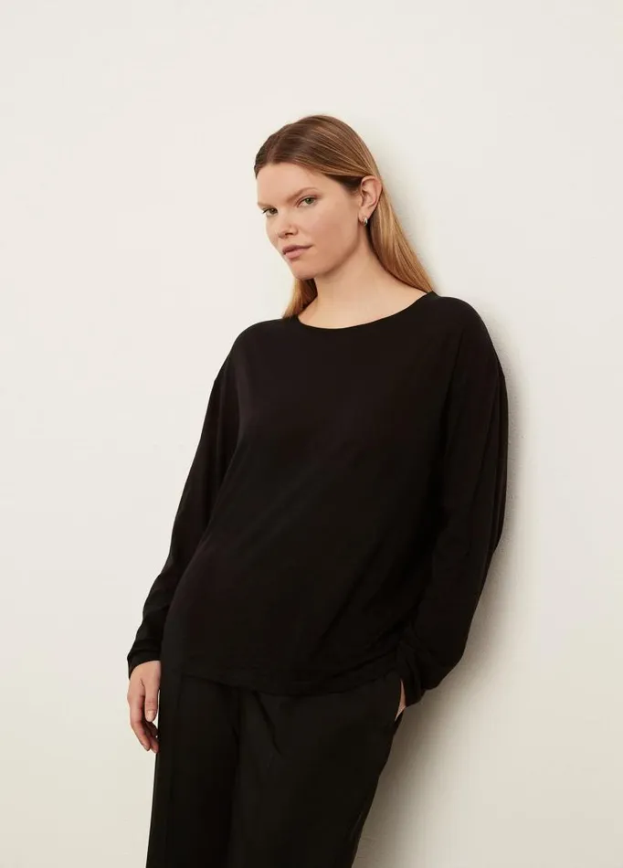 Women Extended Sizes Vince Boxy Long Sleeve Crew Neck TShirt Black