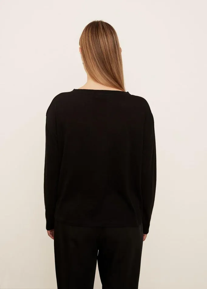 Women Extended Sizes Vince Boxy Long Sleeve Crew Neck TShirt Black