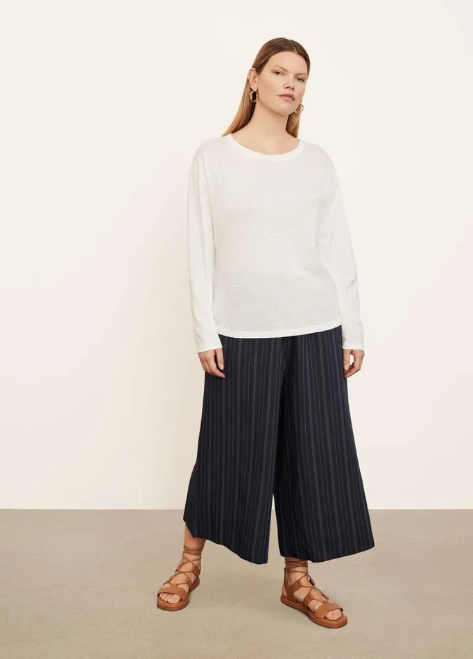 Women Extended Sizes Vince Boxy Long Sleeve Crew Neck TShirt Optic White