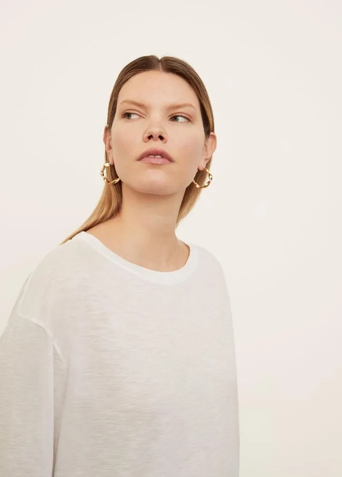 Women Extended Sizes Vince Boxy Long Sleeve Crew Neck TShirt Optic White