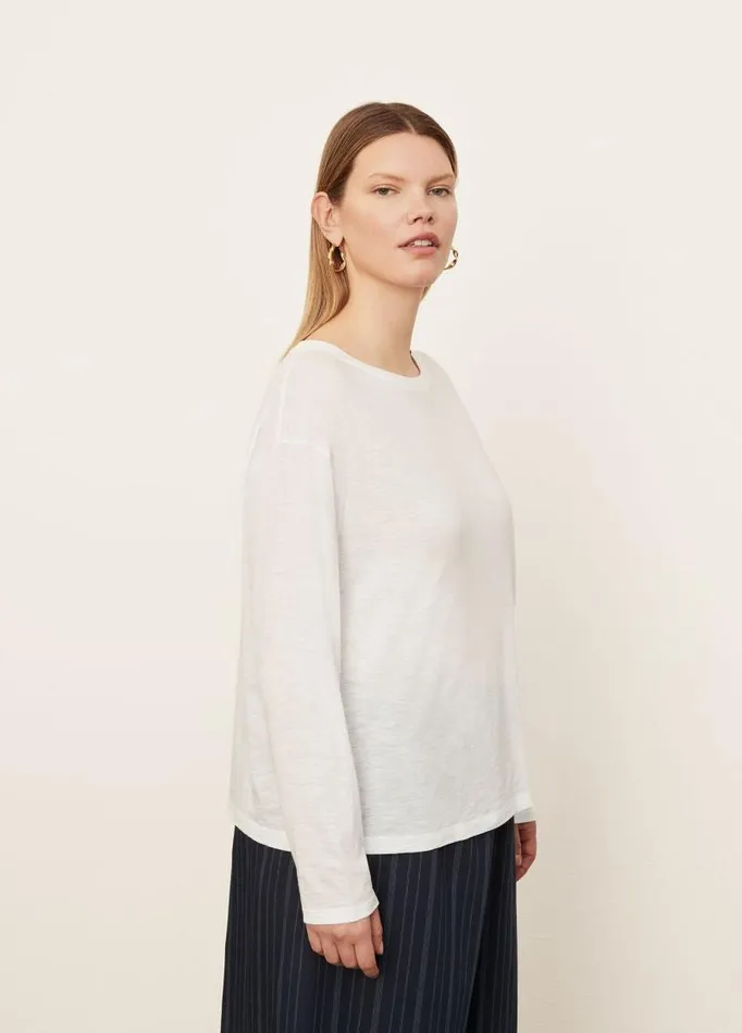 Women Extended Sizes Vince Boxy Long Sleeve Crew Neck TShirt Optic White