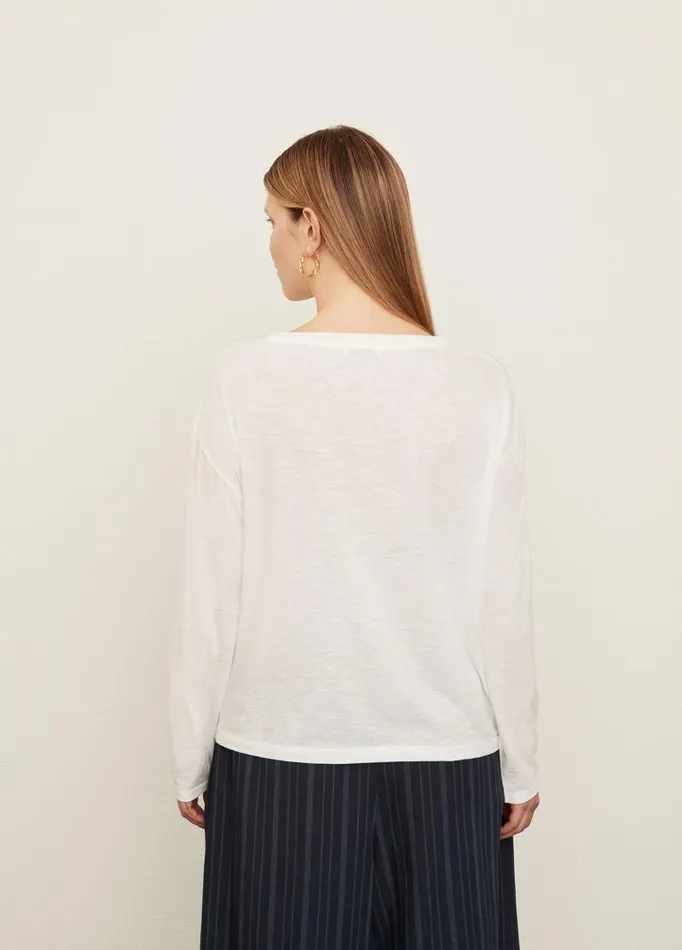 Women Extended Sizes Vince Boxy Long Sleeve Crew Neck TShirt Optic White