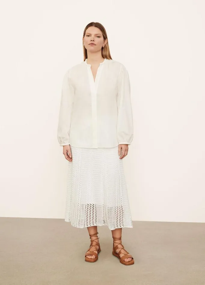 Women Extended Sizes Vince Braid Trim Band Collar Blouse Optic White