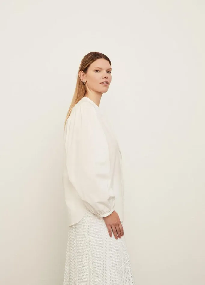 Women Extended Sizes Vince Braid Trim Band Collar Blouse Optic White