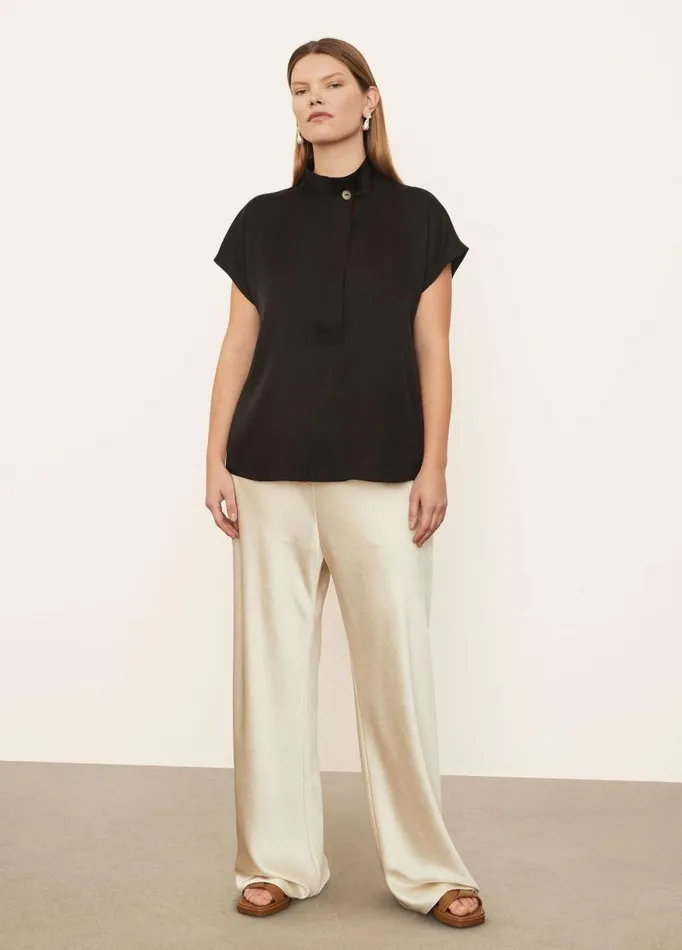 Women Extended Sizes Vince Collar Stand Pullover Black