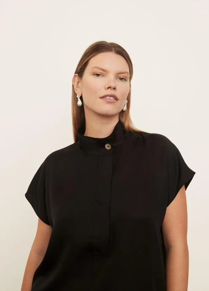 Women Extended Sizes Vince Collar Stand Pullover Black