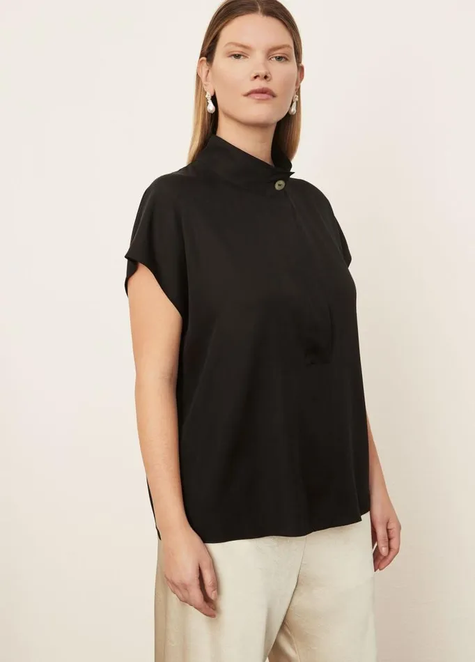 Women Extended Sizes Vince Collar Stand Pullover Black