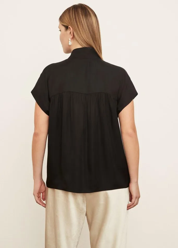 Women Extended Sizes Vince Collar Stand Pullover Black
