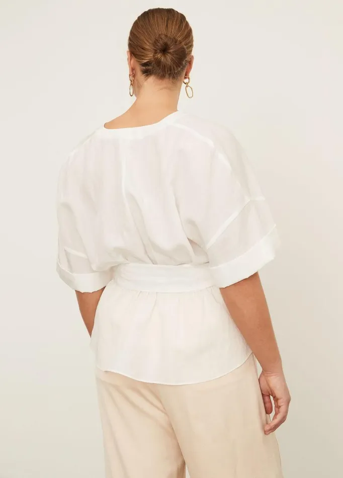 Women Extended Sizes Vince Cuffed Short Sleeve VNeck Blouse Off White