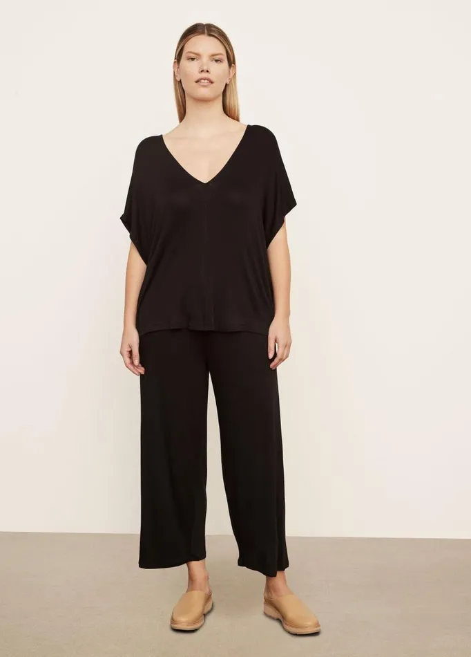 Women Extended Sizes Vince Double VNeck Popover Black