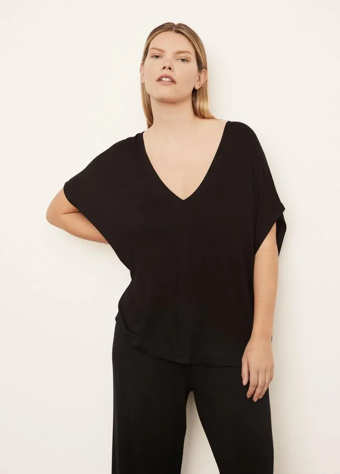 Women Extended Sizes Vince Double VNeck Popover Black