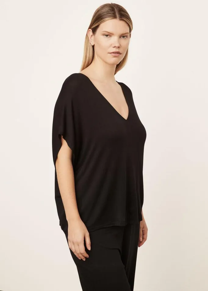 Women Extended Sizes Vince Double VNeck Popover Black