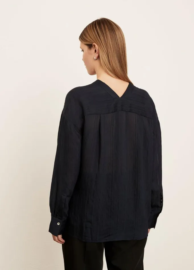 Women Extended Sizes Vince Drapey Stripe VNeck Blouse Coastal Blue