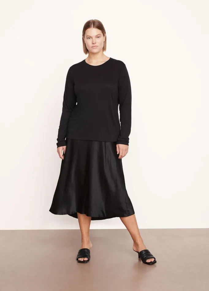 Women Extended Sizes Vince Essential Long Sleeve Crew Neck TShirt Black
