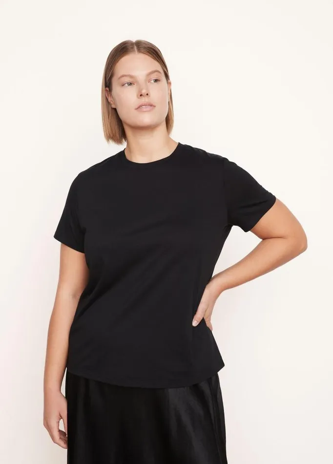 Women Extended Sizes Vince Essential Pima Cotton Crew Neck TShirt Black