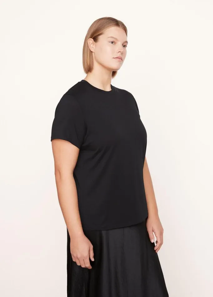 Women Extended Sizes Vince Essential Pima Cotton Crew Neck TShirt Black
