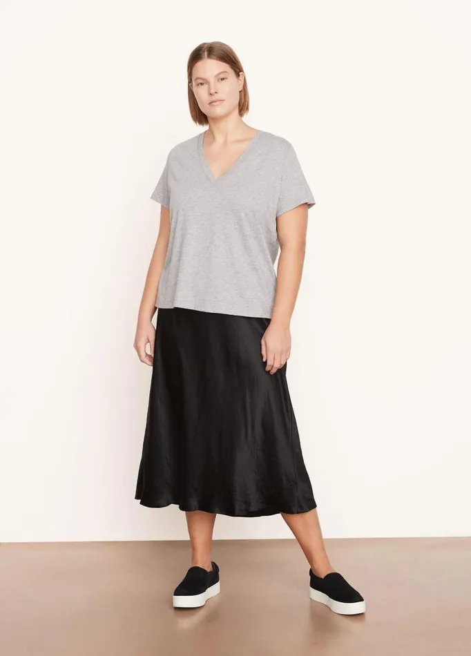 Women Extended Sizes Vince Essential Pima Cotton VNeck TShirt Heather Grey