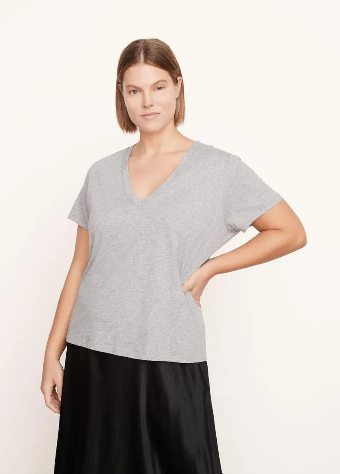 Women Extended Sizes Vince Essential Pima Cotton VNeck TShirt Heather Grey