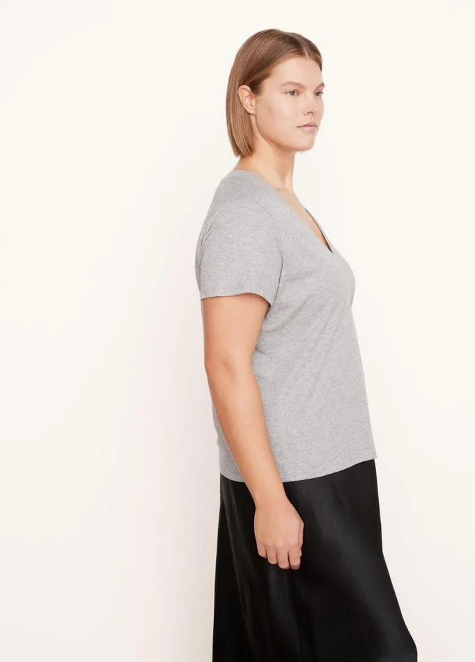 Women Extended Sizes Vince Essential Pima Cotton VNeck TShirt Heather Grey