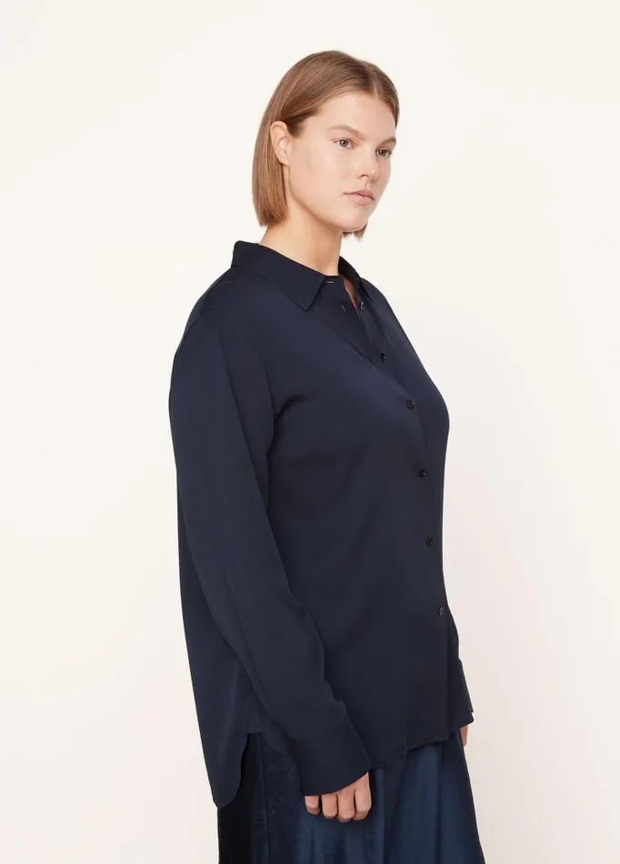 Women Extended Sizes Vince Fitted StretchSilk Blouse Coastal Blue