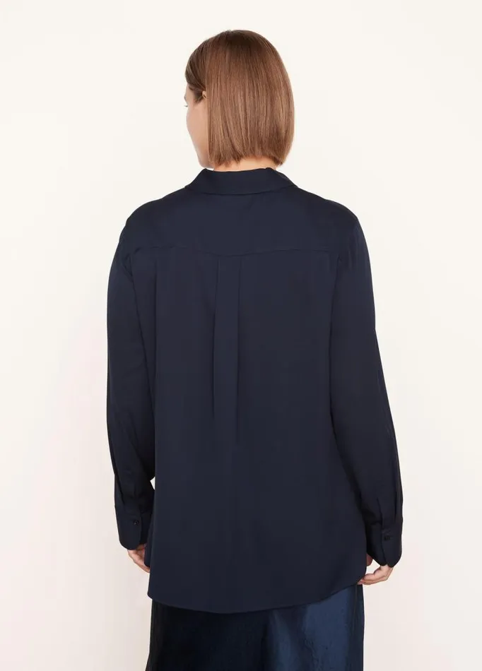 Women Extended Sizes Vince Fitted StretchSilk Blouse Coastal Blue