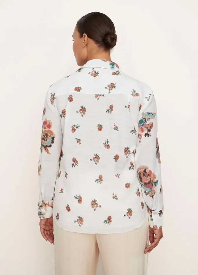Women Extended Sizes Vince Ikat Floral Relaxed LongSleeve Shirt Optic White