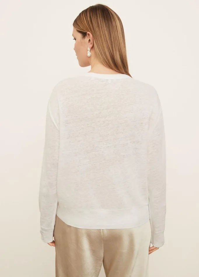 Women Extended Sizes Vince Linen Long Sleeve Pullover TShirt Optic White