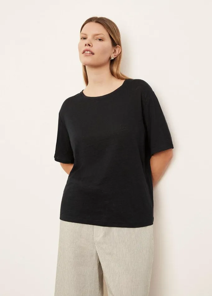 Women Extended Sizes Vince Linen Short Sleeve Relaxed Crew Neck TShirt Coastal Blue