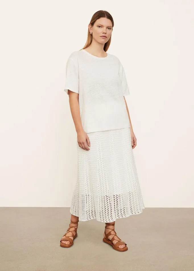Women Extended Sizes Vince Linen Short Sleeve Relaxed Crew Neck TShirt Optic White