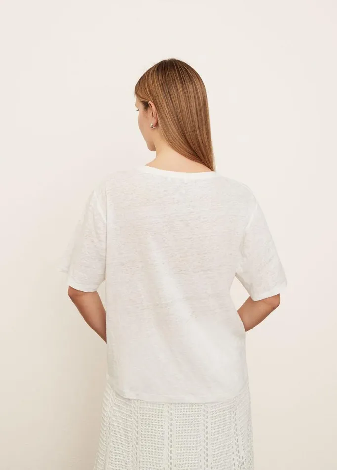 Women Extended Sizes Vince Linen Short Sleeve Relaxed Crew Neck TShirt Optic White